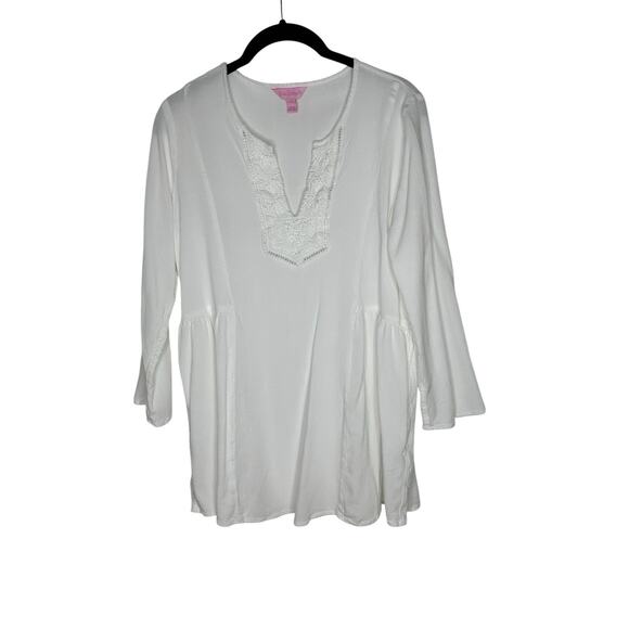 Lilly Pulitzer Womens Lyndsea Tunic Small Resort Embroidery Preppy White - Picture 1 of 10